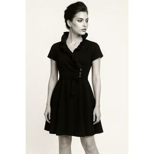 Vintage Julian Taylor New York Black Ruffle Collar Jeweled Button Dress Size 12‎